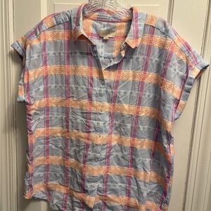 Loft Pastel Plaid Short Sleeve Shirt
